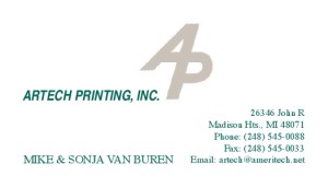 Artech Printing, Madison Heights MI, Business Cards Examples