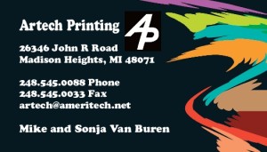 Artech Printing, Madison Heights MI, Business Cards Examples