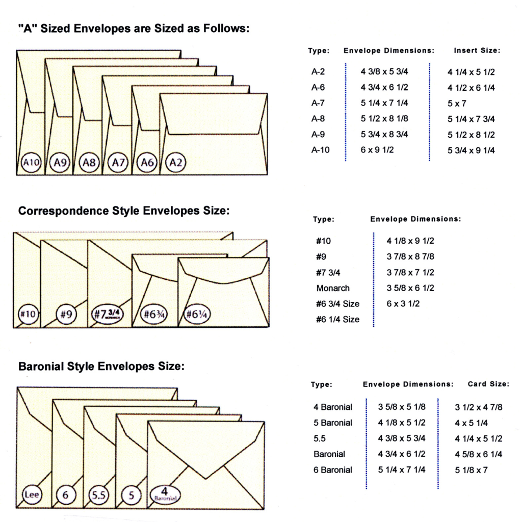 Artech Printing | Announcements Size Chart