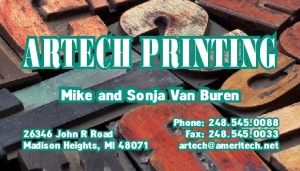 Artech Printing, Madison Heights MI, Business Cards Examples